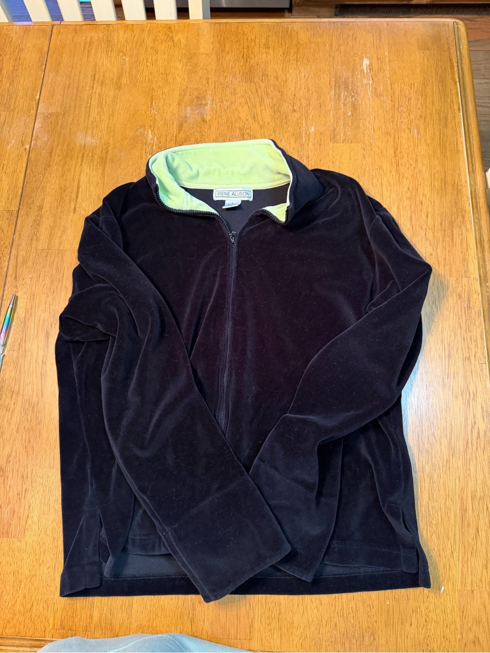 Irene Allison Black Velour Zip Up Jacket Size L